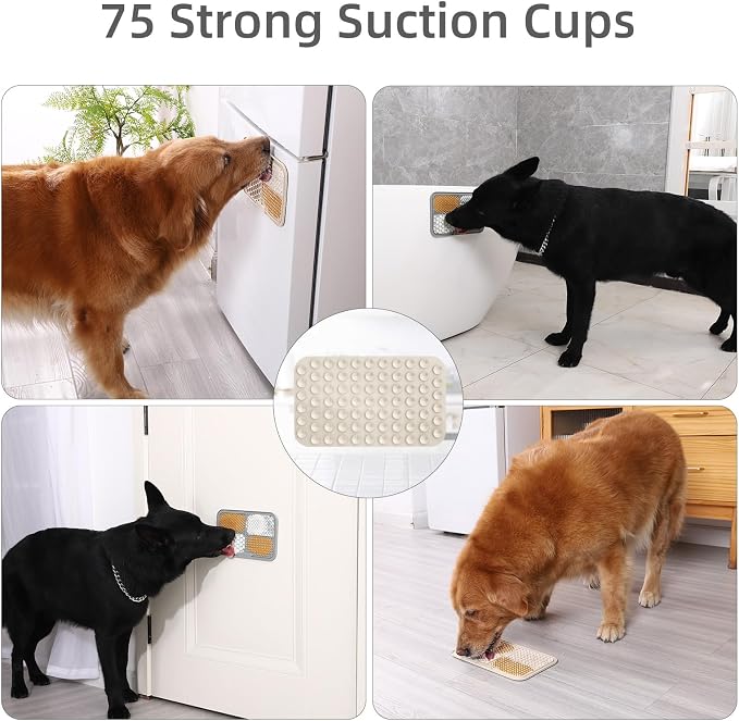 Lick mat with suction cups on the back